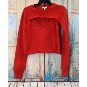 BP Womens Size Large Red Long Sleeve Stretch Knitted Pullover Sweater Very Soft